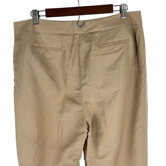 CALVIN KLEIN LINEN FLAT FRONT STRAIGHT LEG TROUSERS IN TAN NWT WOMEN'S SIZE 14P - Picture 5 of 16